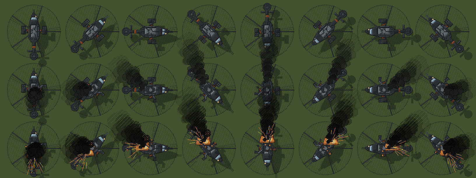 Le Patrol Gunship intact, fumant puis en feu